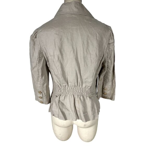 Juicy Couture women's tan linen jacket size Medium gathered waist, pockets - Picture 4 of 9